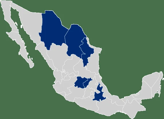 Mapa de cobertura de IRS de México en el noreste y bajío de México